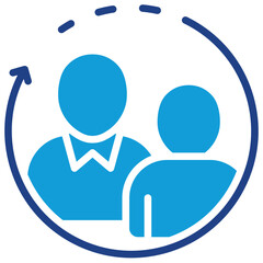 Guidance Loop Glyph Dual Tone Blue Fill Silhouette Style Icon - Two people inside a circular motion arrow, representing ongoing interaction or personal development