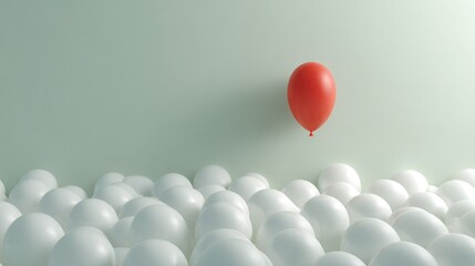 Single red balloon amidst many white balloons (1)