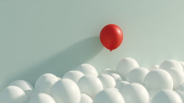 Single red balloon amidst many white balloons