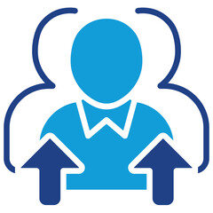 Team Growth Glyph Dual Tone Blue Fill Silhouette Style Icon - Group of people with upward arrows, representing teamwork progress and development