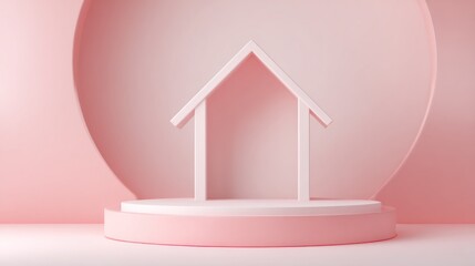 Minimalist pastel pink home symbol podium