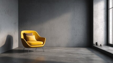 Modern corner room with yellow armchair