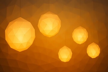Low - Poly style orange spherical chandelier set illustration, showcasing angular, warm shapes, ideal for modern, minimalist, and interior design projects.