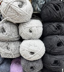 Gray and black wool threads yarn