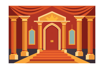 Fototapeta premium Grand Royal Entrance Majestic Palace Architecture with Regal Columns and a Crowned Doorway