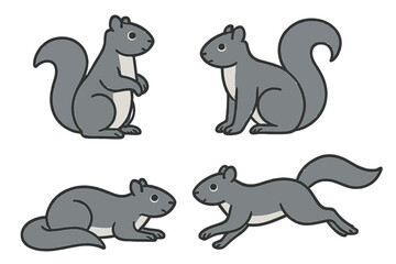 Obraz premium Gray squirrel in various poses and actions on a transparent background