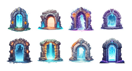 Fantasy Magic Portals Set – Vector Game Door Illustrations. Collection of colorful fantasy-style magic portals in vector format, ideal for games, or fantasy art.