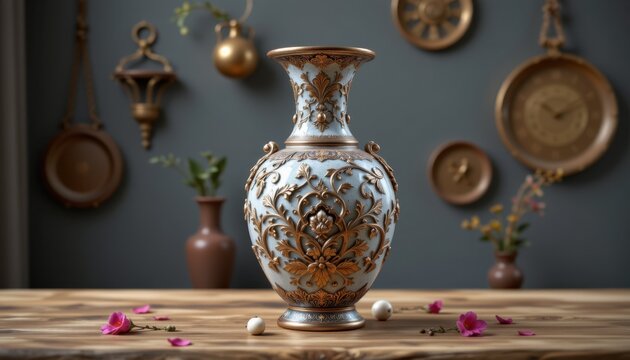 create a striking 3d rendering of a vase with intricate details, demonstrating the power and precision of puter generated imagery through digital illustration, optimize for photo use