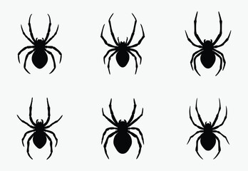 black spider silhouette  set, halloween decoration, creepy insect vector, Silhouettes of black spider, Halloween decorations,Vector collection of spider 