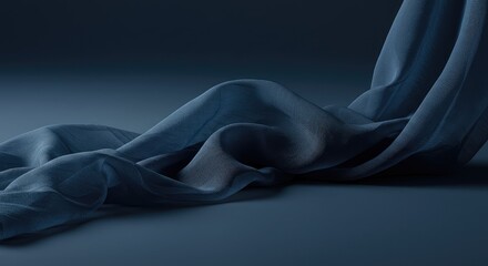 Fototapeta premium Elegant Draped Fabric Deep Blue Silk Texture and Flowing Waves