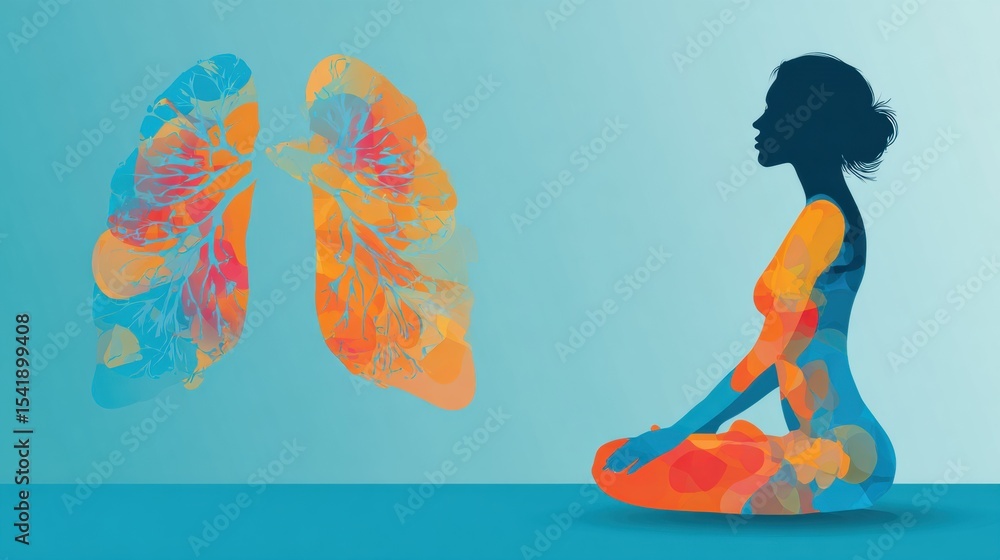 Poster Breath Practice and Meditation Visual Focusing on Lung Health With a Colorful Abstract Representation
