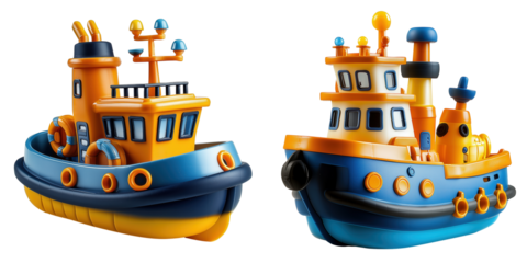 Tugboats in action harbor toy model colorful environment side view