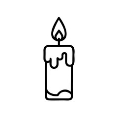 Lit Candle Icon Melted Wax Autumn Handmade Design Black Line Art Simple Minimalist Style Graphic Element