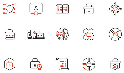 Vector Set of Linear Icons Related to Secure Login, Data Privacy and Digital Locks for Internet Security, Encryption, Information Safety - part 6