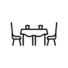 Simple Line Drawing of a Table with Two Chairs and Glasses Set for a Meal Autumn Handmade Design Element