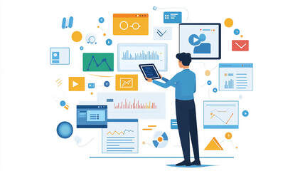 A business professional engaging with advanced tools like AI-powered interfaces or touchscreens.