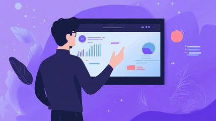 A business professional presenting a project or data to their team using a projector or screen.