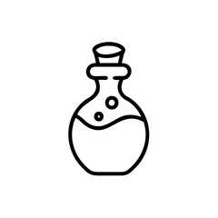 Line Art Illustration of a Round Glass Bottle with Cork Stopper Containing a Liquid Bubbles Autumn Handmade Design Element