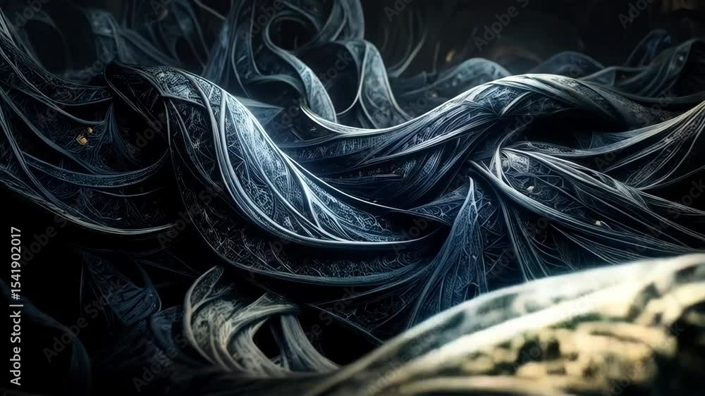 Poster intricate abstract organic patterned waves with detailed texture and dark gradients creating an eleg
