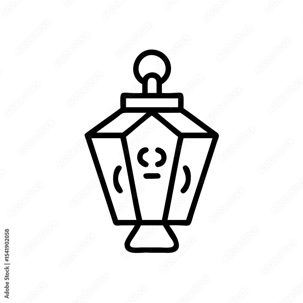Poster black line drawing hexagonal hanging lantern autumn handmade design element lamp light