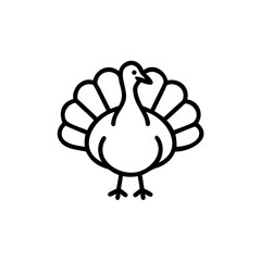 Simple Line Art Drawing of a Turkey Bird with a Full Tail Feathers Displayed Against a White Background Autumn Handmade Icon
