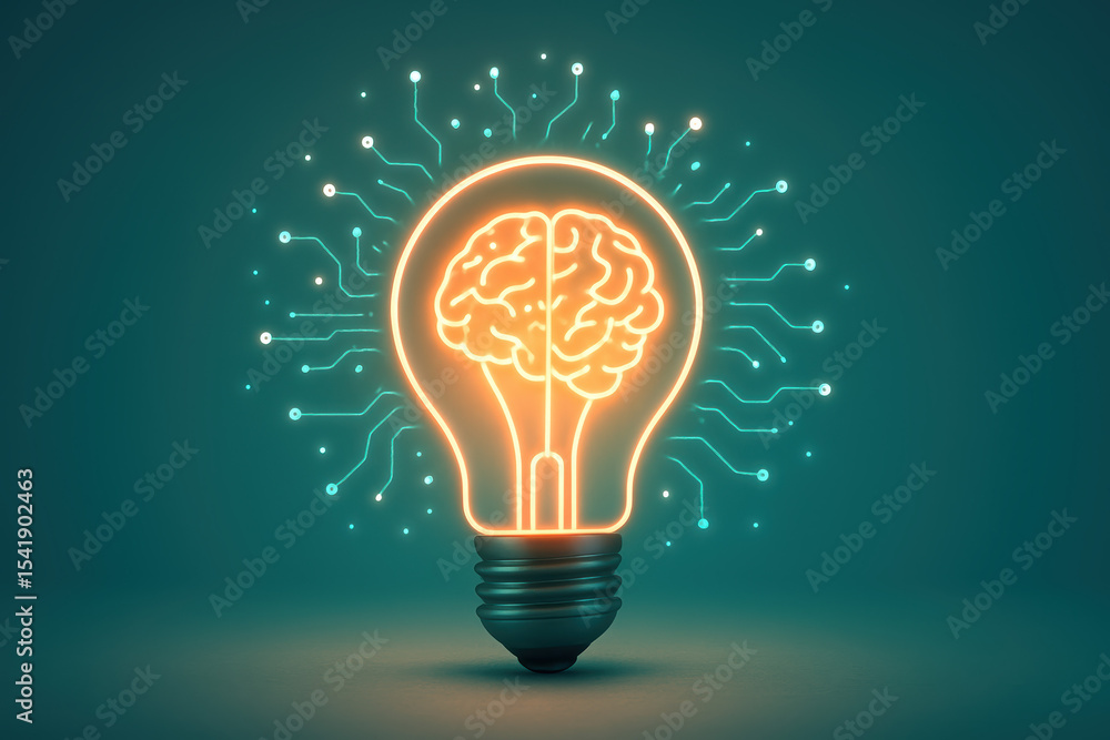 Aufkleber innovation and intelligence illuminate business growth through creative thinking represented by a gl