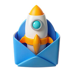 Fototapeta premium 3d rocket in email envelope isolated on transparent background