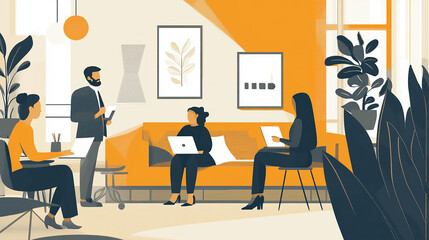 Diverse professionals working together in a modern coworking space.