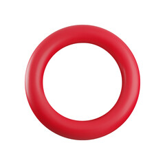 Vector 3d red circle frame icon. Trendy plastic round blank circle badge, abstract empty torus button. 3d render of plastic geometric shape design element for sign, web, app, game, sticker.