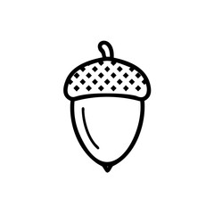 Black Outline Drawing of an Acorn with a Diamond Patterned Cap Autumn Handmade Illustration