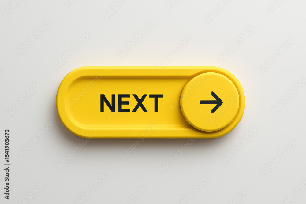 Poster progress and advancement are symbolized by a smooth yellow capsule button featuring a clear directio