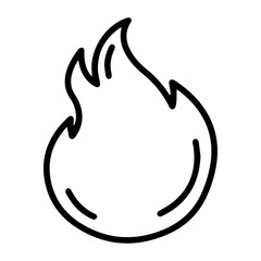 Outline style image depicts a flame or burning fire, marked by a flickering shape, denoting heat, energy, or a controlled or uncontrolled blaze. Related to heat, energy, warmth, danger, burning