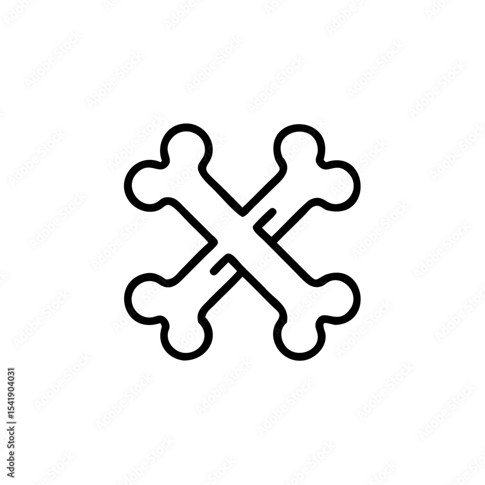 Poster two black outline bones crossed forming an x shape simple line art graphic design element handmade a
