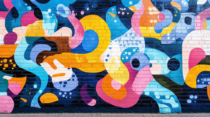 A colorful mural on an urban wall with graffiti elements and pop art influence.