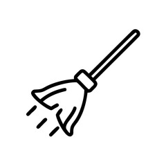 Black Line Art Illustration of a Broom Sweeping with Motion Lines Simple Handmade Autumn Cleaning Icon Design Element