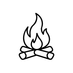 Simple Line Drawing of a Campfire with Flames Burning Brightly Two Pieces of Wood Form the Base of the Fire Autumn Campfire Icon