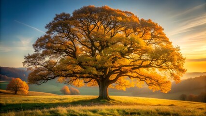 Close Up of a Solitary Oak Tree in Golden Autumn