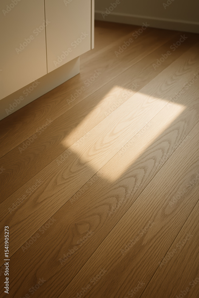 Poster natural light illuminates a smooth hardwood floor with visible grain patterns symbolizing clarity an