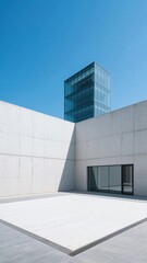 Fototapeta premium Modern Architectural Structure with Glass Tower and Concrete Walls