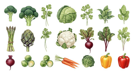 Fresh Vegetables Collection: Organic Farm Produce, Watercolor Illustration, Healthy Food,  Dietary Ingredients