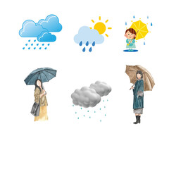 Monsoon Season Vector Set ..Umbrella, Rain & Boots