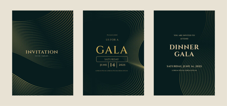 Elegant Dinner Gala Invitation Templates Gold, Dark Green, 2025