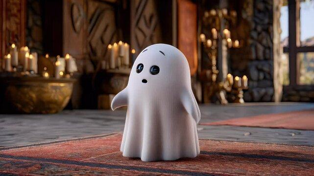 Cute ghost figurine on carpet interior design