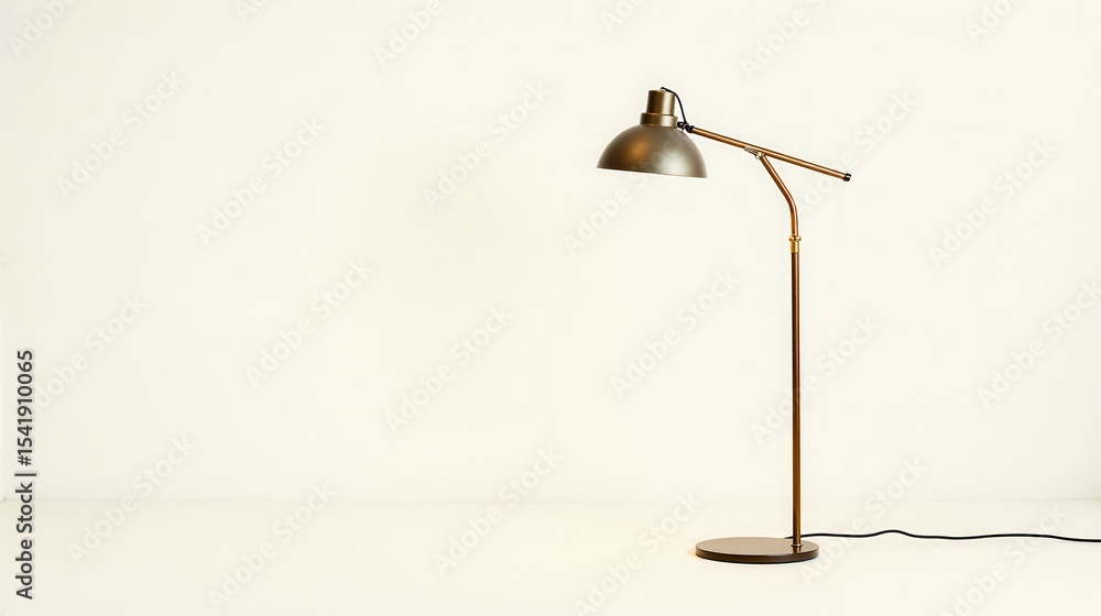 Poster a lamp is sitting on a table in front of a white wall. the lamp is turned on and the light is shinin