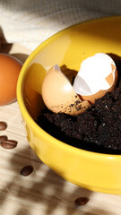 Eggshells  and coffee grounds improve compost fertilizer