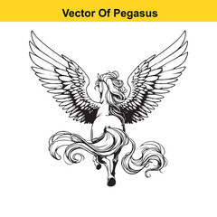 Obraz premium Black and White Line Art of a Majestic Pegasus with Wings for Easy Tracing