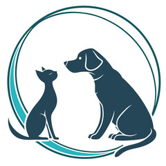 Silhouette logo design of a dog and cat vector