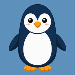 Obraz premium Cartoon Penguin Illustration Cute Bird with a White Belly Black and Blue Feathers and Adorable Orange Feet and Beak