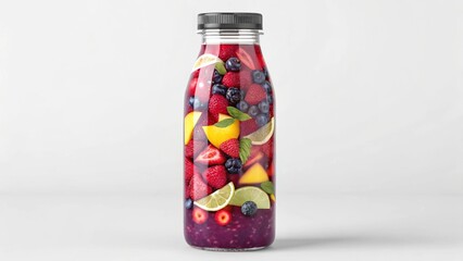 Obraz premium Refreshing Fruit Infused Water in a Glass Bottle on a White Background