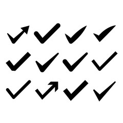 Check or tick icons. Big set of black check or tick icons for design. Check symbol isolated